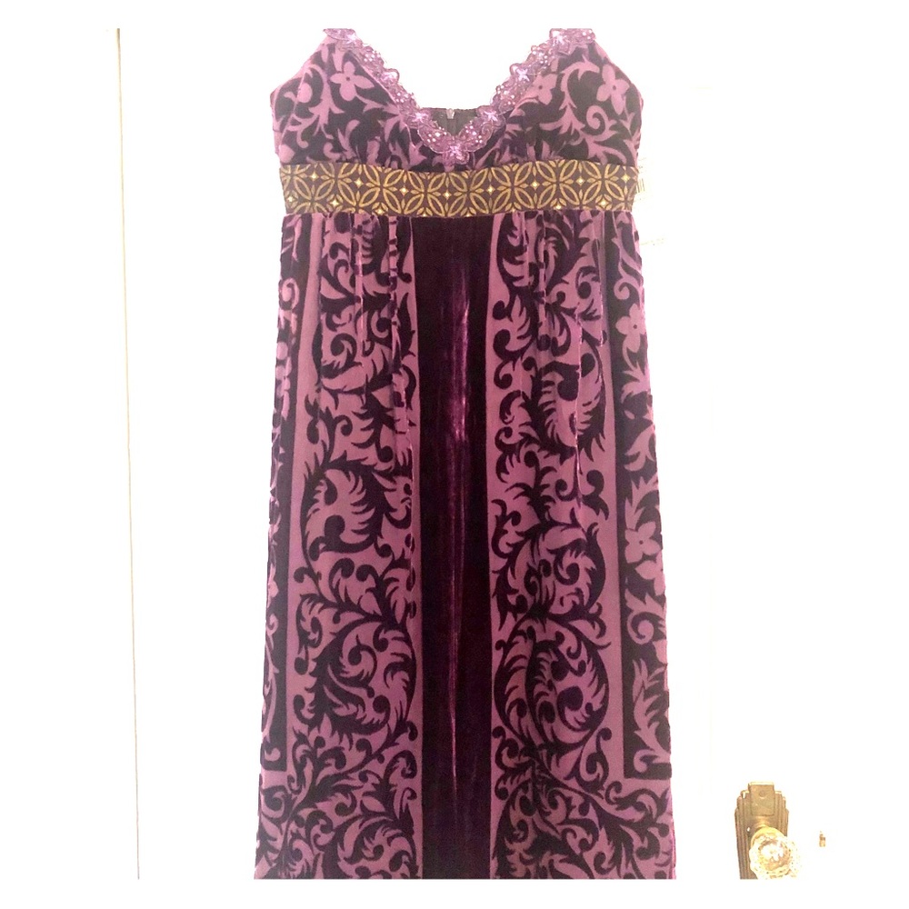 Nicole Miller Purple&Gold Velour/Silk/Rayon Dress
